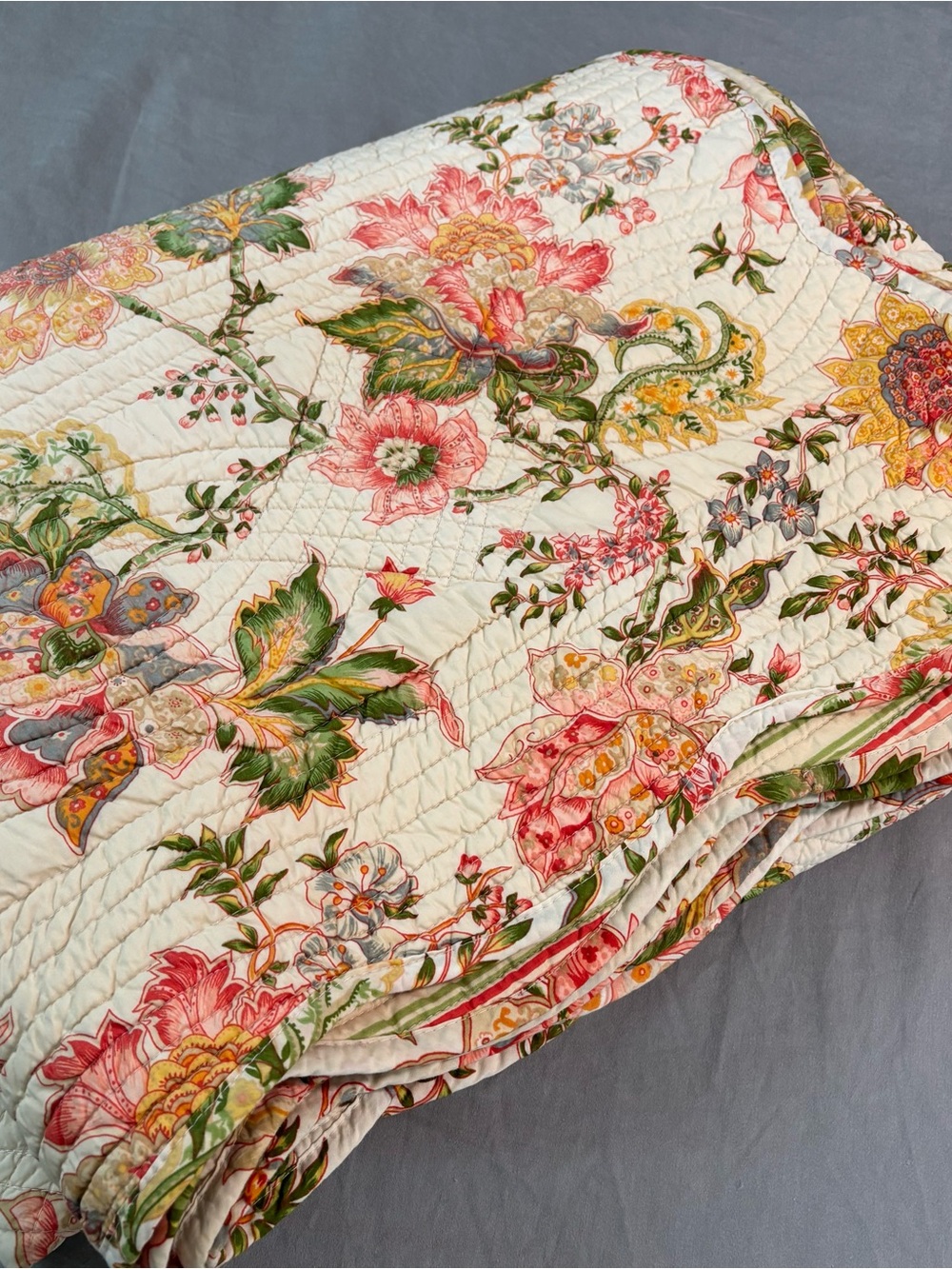 Embroidery Kantha Quilt Bedspread Floral Boho Gypsy Blanket Reversible 66x64”